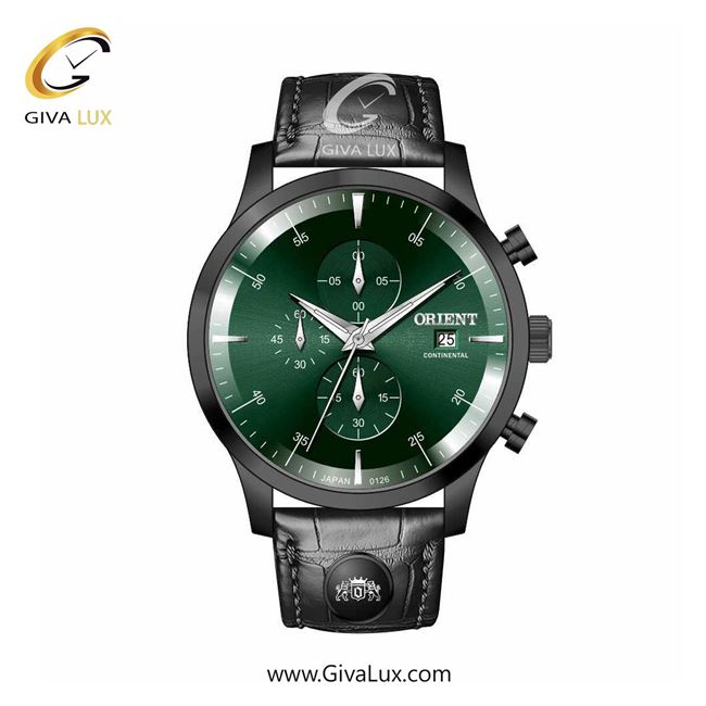 ساعت مچی اورجینال مردانه اورینت (کانتیننتال) | Orient (Continental) سه موتوره کرنوگراف مشکی | مشکی| سبز یشمی تیره| کد رفرنس 0126