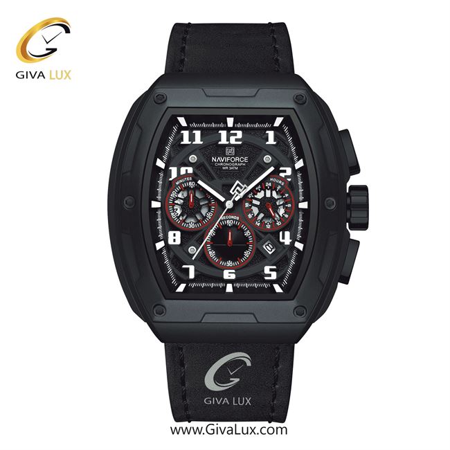 ساعت مچی اورجینال مردانه ناوی فورس|Naviforce|نوی فورس|نیوی فورس سه موتوره کرنوگراف مشکی | مشکی| مشکی| کد رفرنس NF8053 B/W/B