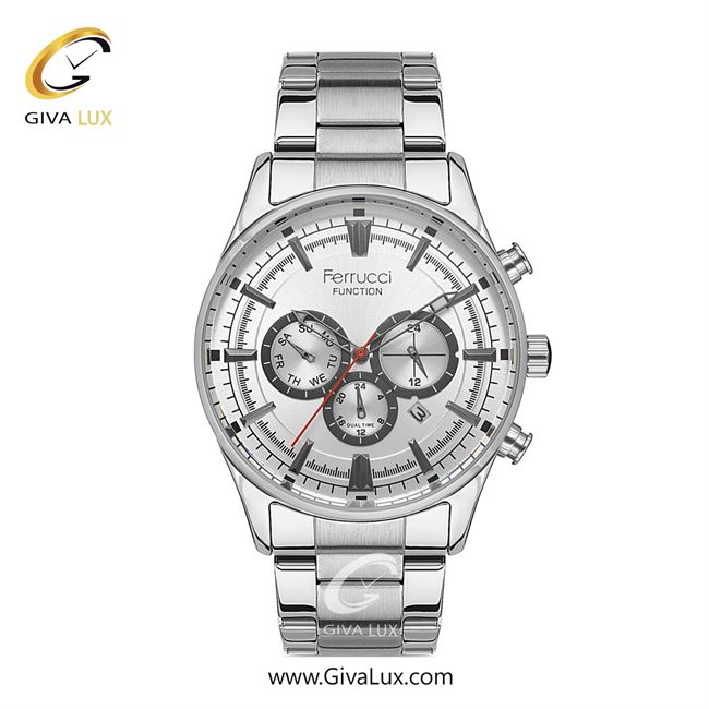 ساعت مچی اورجینال مردانه فروچی Ferrucci سه موتوره فول تایم نقره ای | نقره ای| نقره ای| کد رفرنس fcf.13085FM.01
