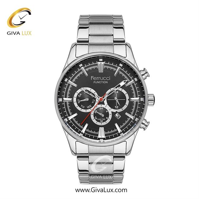 ساعت مچی اورجینال مردانه فروچی Ferrucci سه موتوره فول تایم نقره ای | نقره ای| مشکی| کد رفرنس fcf.13085FM.03