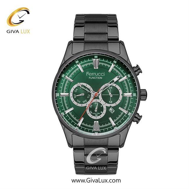 ساعت مچی اورجینال مردانه فروچی Ferrucci سه موتوره فول تایم تیتانیوم | تیتانیوم| سبز یشمی تیره| کد رفرنس fcf.13085FM.05