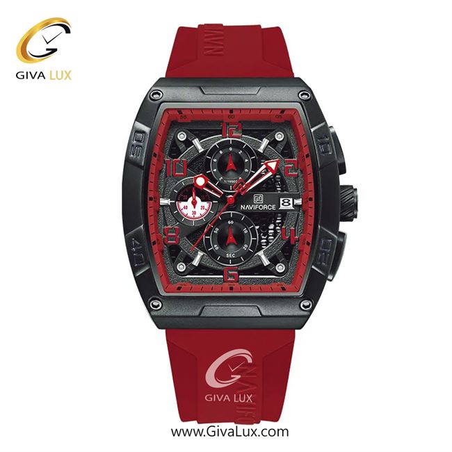 ساعت مچی اورجینال مردانه ناوی فورس|Naviforce|نوی فورس|نیوی فورس سه موتوره کرنوگراف مشکی | قرمز| مشکی-قرمز| کد رفرنس NF8052-B/R/R