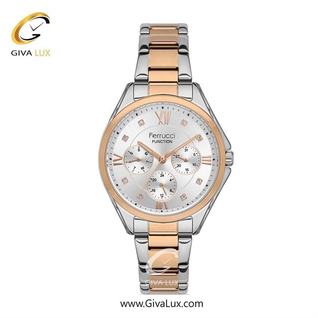 ساعت مچی اورجینال زنانه فروچی Ferrucci سه موتوره فول تایم رزگلد | رزگلد-نقره ای| نقره ای| کد رفرنس fcf.13464FM.03