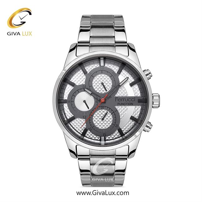 ساعت مچی اورجینال مردانه فروچی Ferrucci سه موتوره فول تایم نقره ای | نقره ای| نقره ای| کد رفرنس fcf.13659FM.03