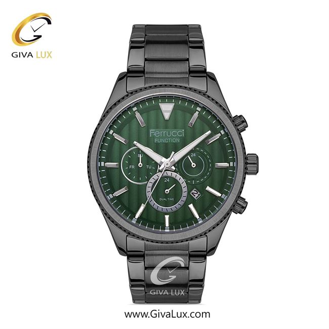 ساعت مچی اورجینال مردانه فروچی Ferrucci سه موتوره فول تایم تیتانیوم | تیتانیوم| سبز یشمی تیره| کد رفرنس fcf.13907FM.04