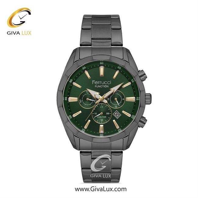 ساعت مچی اورجینال مردانه فروچی Ferrucci سه موتوره فول تایم تیتانیوم | تیتانیوم| سبز یشمی تیره| کد رفرنس fcf.14075FM.04