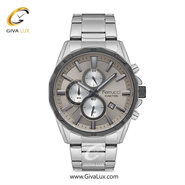 ساعت مچی اورجینال مردانه فروچی Ferrucci سه موتوره کرنوگراف تیتانیوم | نقره ای| خاکی| کد رفرنس FCF 14084FM.02