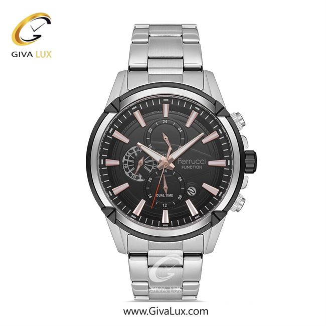ساعت مچی اورجینال مردانه فروچی Ferrucci سه موتوره فول تایم نقره ای | نقره ای| مشکی| کد رفرنس fcf.14269FM.01
