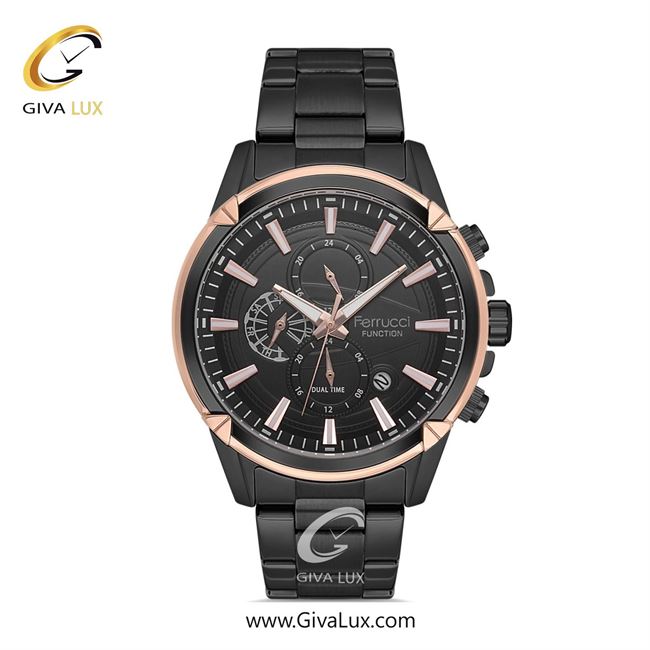 ساعت مچی اورجینال مردانه فروچی Ferrucci سه موتوره فول تایم مشکی | مشکی| مشکی| کد رفرنس fcf.14269FM.04