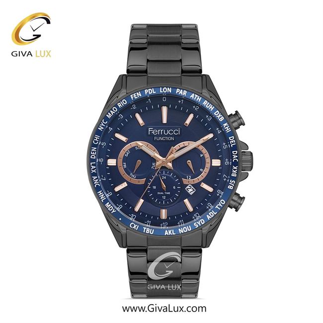 ساعت مچی اورجینال مردانه فروچی Ferrucci سه موتوره فول تایم تیتانیوم | تیتانیوم| سرمه ای| کد رفرنس FCF 14371FM.03