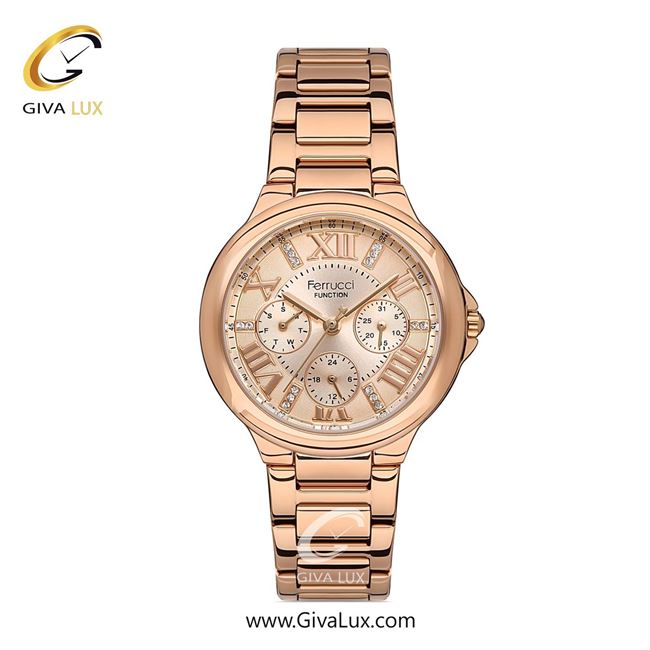 ساعت مچی اورجینال زنانه فروچی Ferrucci سه موتوره فول تایم رزگلد | رزگلد| رزگلد| کد رفرنس fcf.14386FM.04