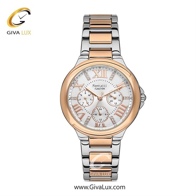 ساعت مچی اورجینال زنانه فروچی Ferrucci سه موتوره فول تایم رزگلد | نقره ای-رزگلد| نقره ای| کد رفرنس fcf.14386FM.05