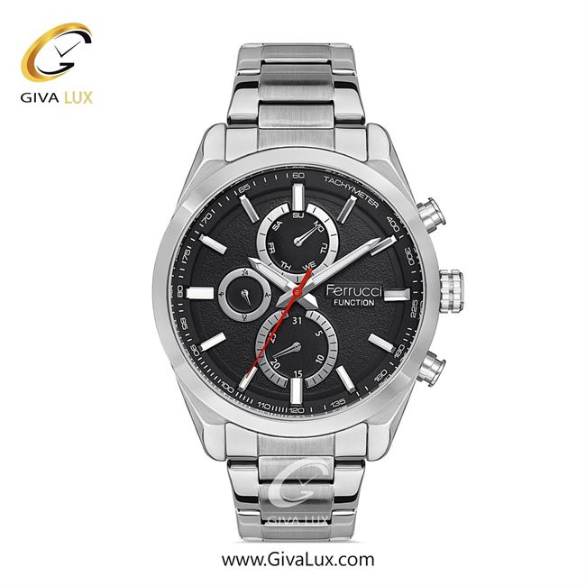 ساعت مچی اورجینال مردانه فروچی Ferrucci سه موتوره فول تایم نقره ای | نقره ای| مشکی| کد رفرنس FCF 14387FM.01