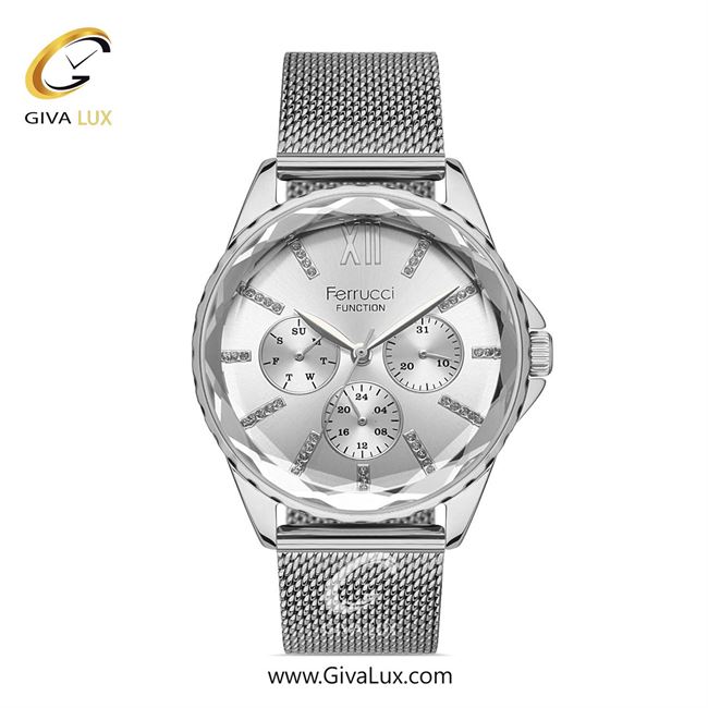 ساعت مچی اورجینال زنانه فروچی Ferrucci سه موتوره فول تایم نقره ای | نقره ای| نقره ای| کد رفرنس fcf.14479FH.01