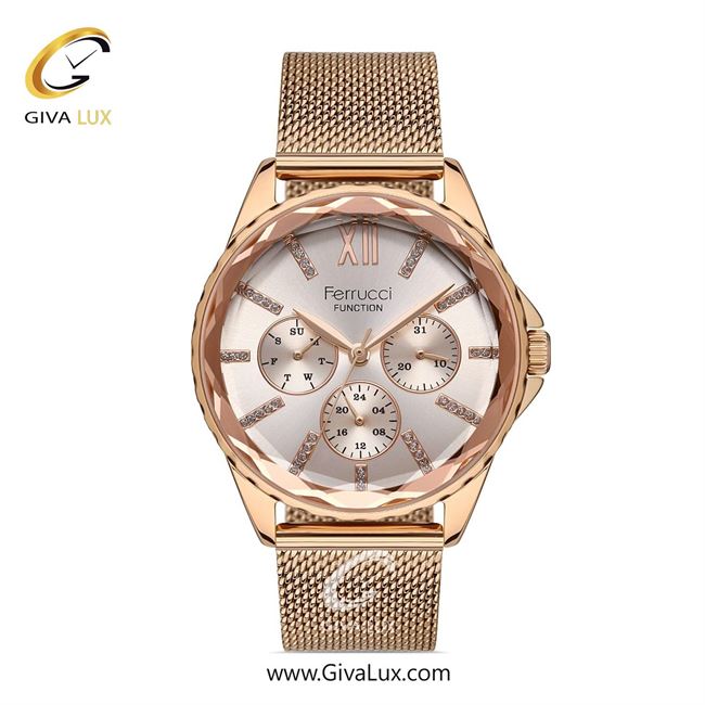 ساعت مچی اورجینال زنانه فروچی Ferrucci سه موتوره فول تایم رزگلد | رزگلد| رزگلد| کد رفرنس fcf.14479FH.02