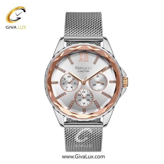 ساعت مچی اورجینال زنانه فروچی Ferrucci سه موتوره فول تایم رزگلد | نقره ای| نقره ای| کد رفرنس fcf.14479FH.04