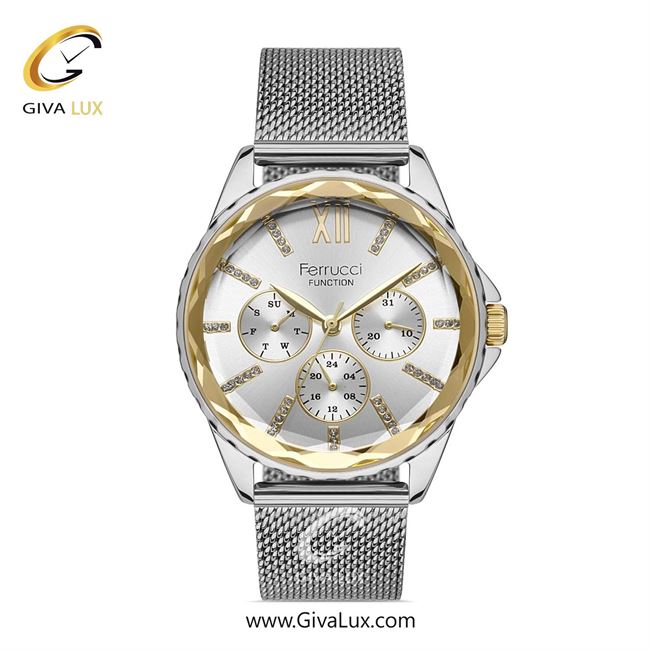 ساعت مچی اورجینال زنانه فروچی Ferrucci سه موتوره فول تایم طلایی | نقره ای| نقره ای| کد رفرنس fcf.14479FH.05