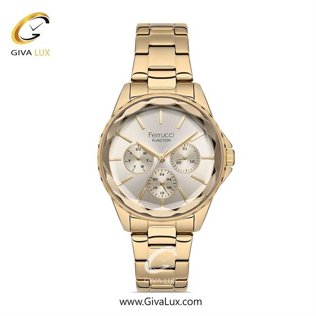 ساعت مچی اورجینال زنانه فروچی Ferrucci سه موتوره فول تایم طلایی | طلایی| طلایی| کد رفرنس fcf 14479M.03