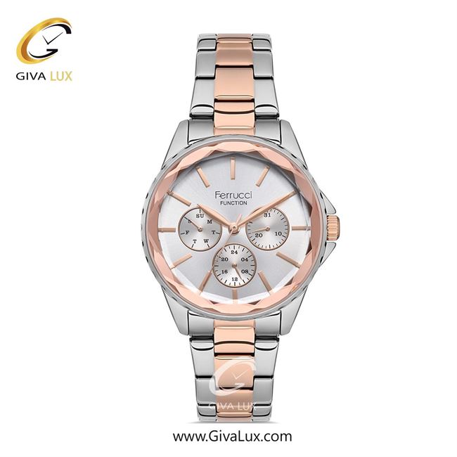 ساعت مچی اورجینال زنانه فروچی Ferrucci سه موتوره فول تایم رزگلد | رزگلد-نقره ای| نقره ای| کد رفرنس fcf 14479M.04