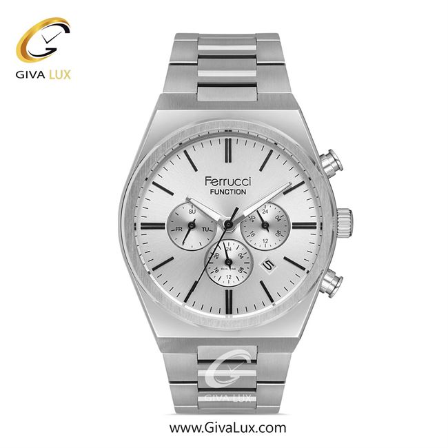 ساعت مچی اورجینال مردانه فروچی Ferrucci سه موتوره فول تایم نقره ای | نقره ای| نقره ای| کد رفرنس fcf.14490FM.01