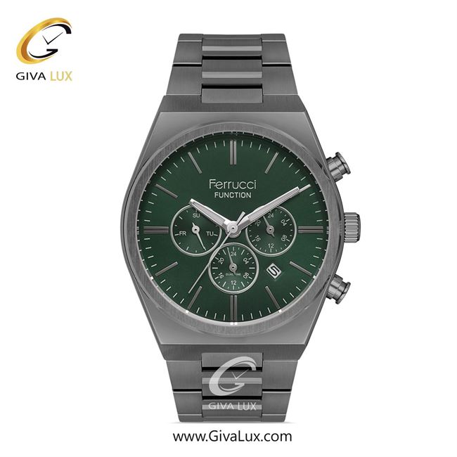 ساعت مچی اورجینال مردانه فروچی Ferrucci سه موتوره فول تایم تیتانیوم | تیتانیوم| سبز یشمی تیره| کد رفرنس fcf.14490FM.02