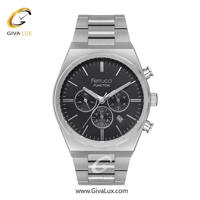 ساعت مچی اورجینال مردانه فروچی Ferrucci سه موتوره فول تایم نقره ای | نقره ای| مشکی| کد رفرنس fcf.14490FM.03