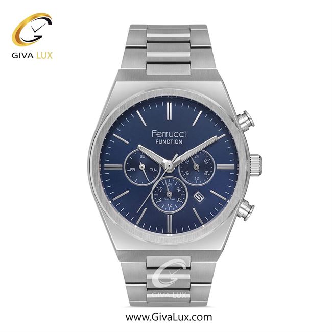 ساعت مچی اورجینال مردانه فروچی Ferrucci سه موتوره فول تایم نقره ای | نقره ای| سرمه ای| کد رفرنس fcf.14490FM.05