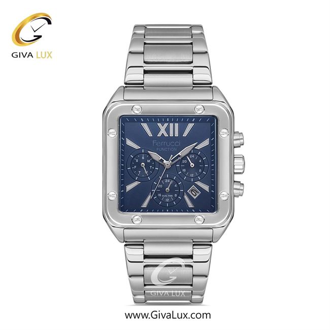ساعت مچی اورجینال مردانه فروچی Ferrucci سه موتوره فول تایم نقره ای | نقره ای| سرمه ای| کد رفرنس fcf.14504FM.01