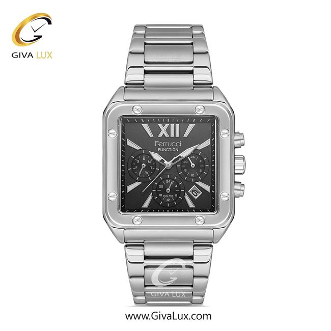 ساعت مچی اورجینال مردانه فروچی Ferrucci سه موتوره فول تایم نقره ای | نقره ای| مشکی| کد رفرنس fcf.14504FM.05