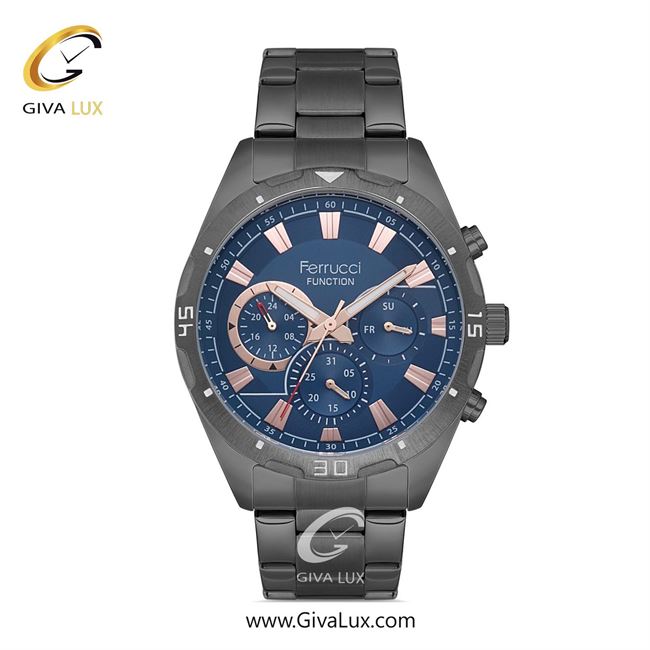 ساعت مچی اورجینال مردانه فروچی Ferrucci سه موتوره فول تایم تیتانیوم | تیتانیوم| سرمه ای| کد رفرنس fcf.14514FM.04
