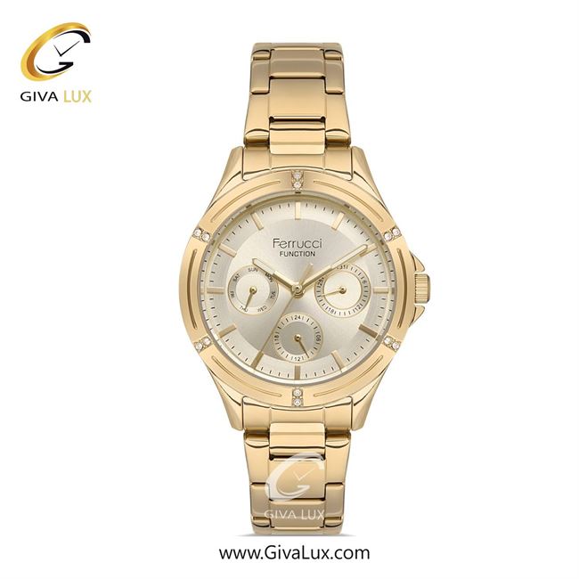 ساعت مچی اورجینال زنانه فروچی Ferrucci سه موتوره فول تایم طلایی | طلایی| طلایی| کد رفرنس FCF 14522M.02