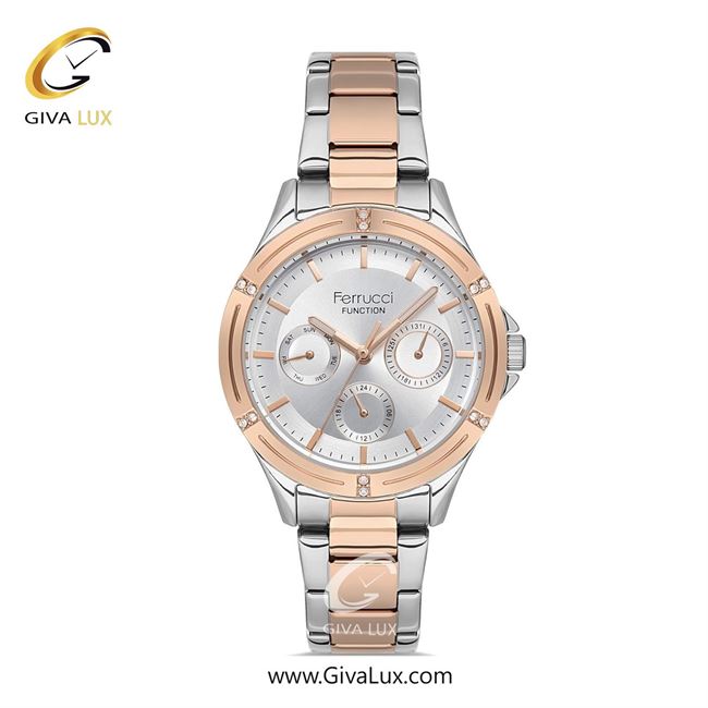 ساعت مچی اورجینال زنانه فروچی Ferrucci سه موتوره فول تایم رزگلد | رزگلد-نقره ای| نقره ای| کد رفرنس FCF 14522M.05
