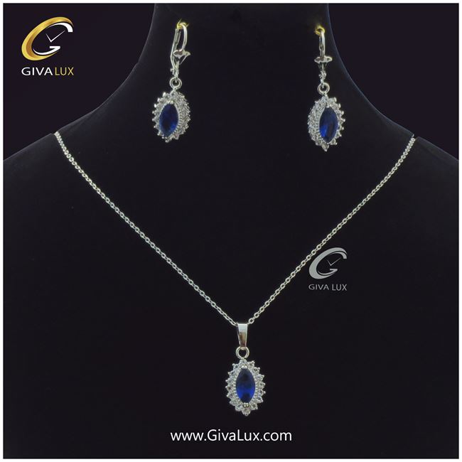 نیم ست برنج با نگین آبی