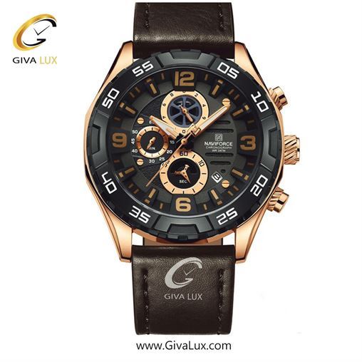 ساعت مچی اورجینال مردانه ناوی فورس|Naviforce|نوی فورس|نیوی فورس سه موتوره کرنوگراف مشکی-رزگلد | قهوه ای| مشکی| کد رفرنس NF8043 RG/B/D.BN