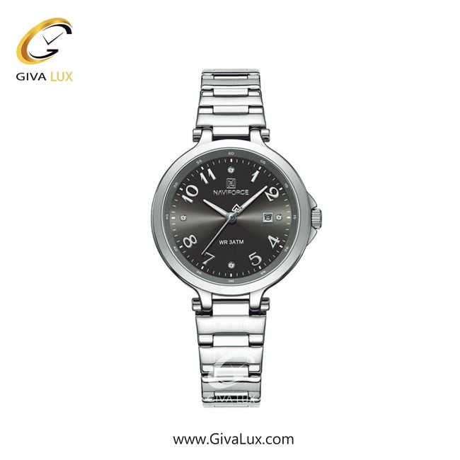 ساعت مچی زنانه بندفلزی تقویم دار ناوی فورس(نیوی فورس) سیلور NF5033 S/B 