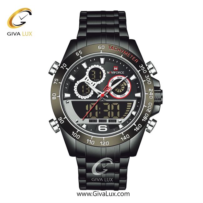 ساعت مچی اورجینال مردانه ناوی فورس|Naviforce|نوی فورس|نیوی فورس دو زمانه مشکی | مشکی| مشکی| کد رفرنس NF9188 B/B/B
