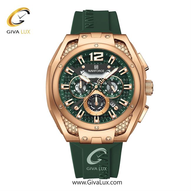 ساعت مچی اورجینال مردانه-اسپرت ناوی فورس|Naviforce|نوی فورس|نیوی فورس سه موتوره کرنوگراف رزگلد | سبز| سبز| کد رفرنس NF8063 RG/GN/GN