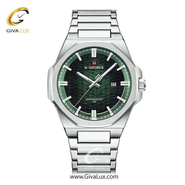 ساعت مچی اورجینال مردانه ناوی فورس|Naviforce|نوی فورس|نیوی فورس نقره ای | نقره ای| سبز یشمی تیره| کد رفرنس NF9245 S/GN/S