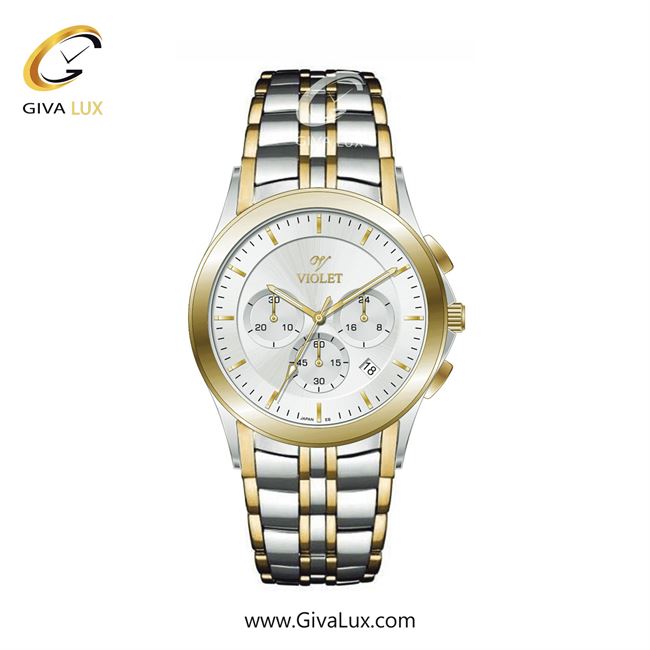 ساعت مچی اورجینال مردانه ویولت VIOLET سه موتوره کرنوگراف طلایی-نقره ای | طلایی-نقره ای| سفید| کد رفرنس 0611/2