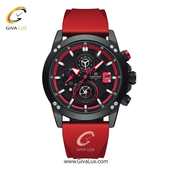ساعت مچی اورجینال ناوی فورس مردانه سه موتوره کرنوگراف مشکی | قرمز | قرمز-مشکی | کد رفرنس NF8033-B/R/R