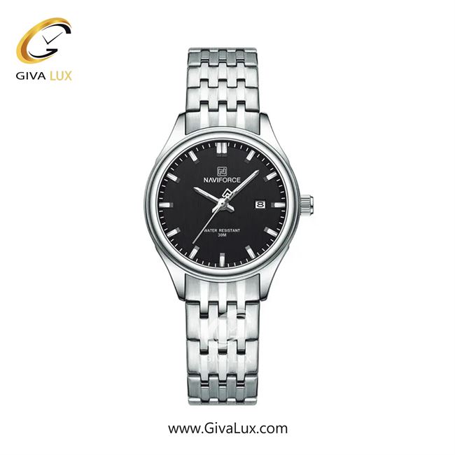 ساعت مچی زنانه تک موتوره بند استیل نقره ای ناوی فورس(نیوی فورس)  NF8039 S/S/B