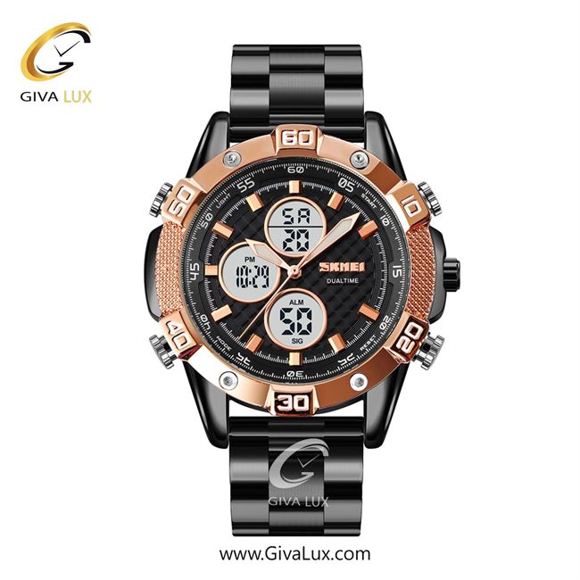 ساعت مچی اورجینال مردانه اسکمی (Skmei) دو زمانه رزگلد | مشکی| مشکی| کد رفرنس 1838