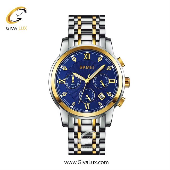 ساعت مچی اورجینال مردانه اسکمی (Skmei) سه موتوره کرنوگراف طلایی | نقره ای-طلایی| آبی| کد رفرنس 1904