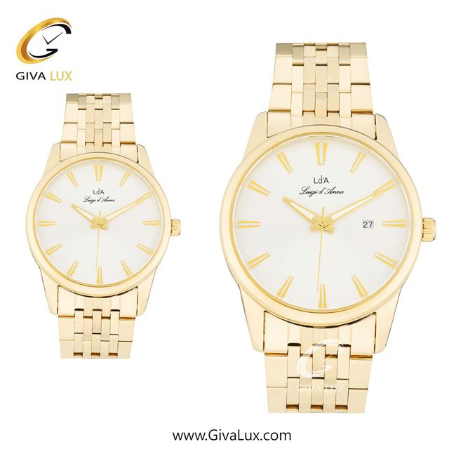 ساعت مچی اورجینال ست LdA | لوئیجی د آنا | Luigi d'Ana طلایی | طلایی| کرم| کد رفرنس مردانه: 2482، زنانه: 2483