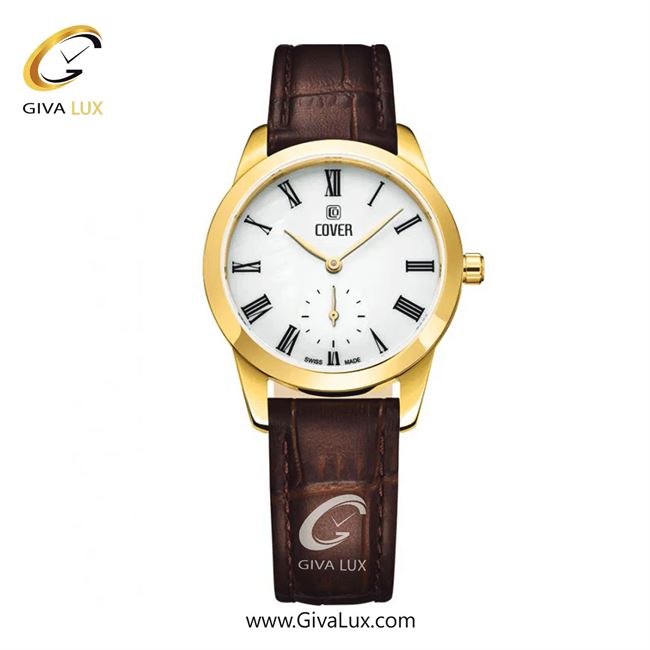 ساعت مچی اورجینال زنانه کاور دو موتوره زیر ثانیه طلایی | قهوه ای| سفید| کد رفرنس CO195.11