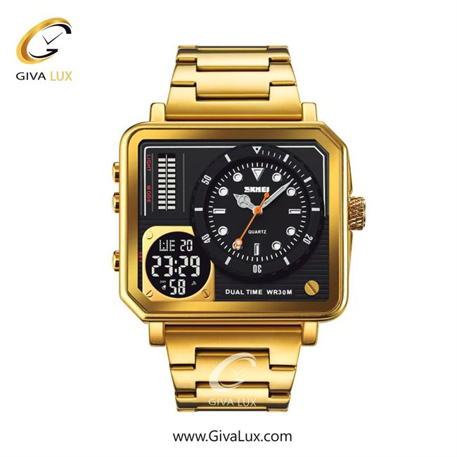ساعت مچی اورجینال مردانه اسکمی (Skmei) دو زمانه طلایی | طلایی| مشکی| کد رفرنس 2025