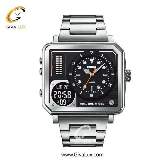 ساعت مچی اورجینال مردانه اسکمی (Skmei) دو زمانه نقره ای | نقره ای| مشکی| کد رفرنس 2025