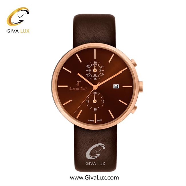 ساعت مچی اورجینال مردانه آلبرت ترایس سه موتوره کرنوگراف رزگلد | قهوه ای| قهوه ای| کد رفرنس AT20286