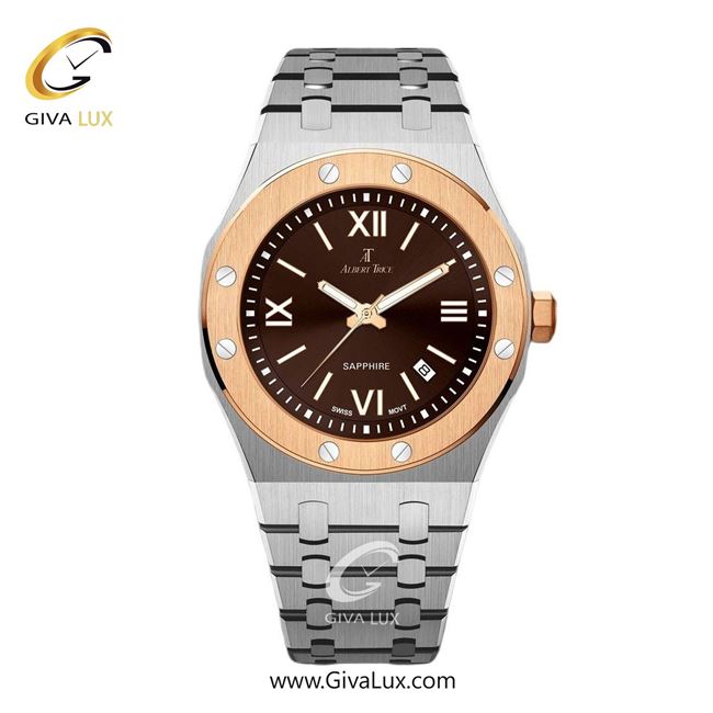 ساعت مچی اورجینال مردانه آلبرت ترایس رزگلد | نقره ای| قهوه ای| کد رفرنس AT20307