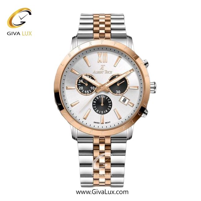 ساعت مچی اورجینال مردانه آلبرت ترایس سه موتوره کرنوگراف رزگلد | رزگلد-نقره ای| نقره ای| کد رفرنس AT20309